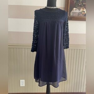 Lily Rose Blue Sleeves and the chest and back area made of lace A-Line Dress